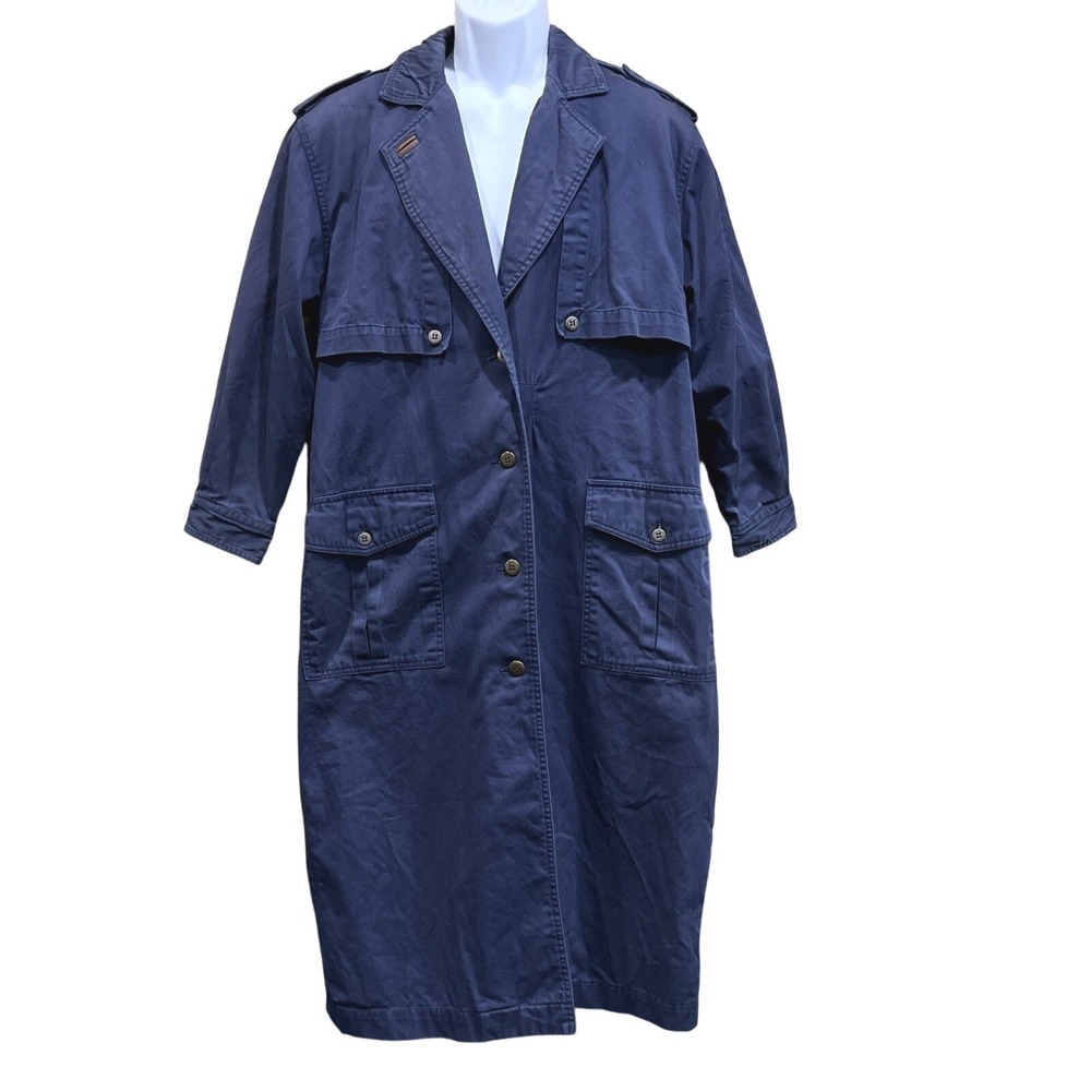 Together! Duster Coat Womens Petite 6‎ Navy Blue Vintage Cotton Trench Utility